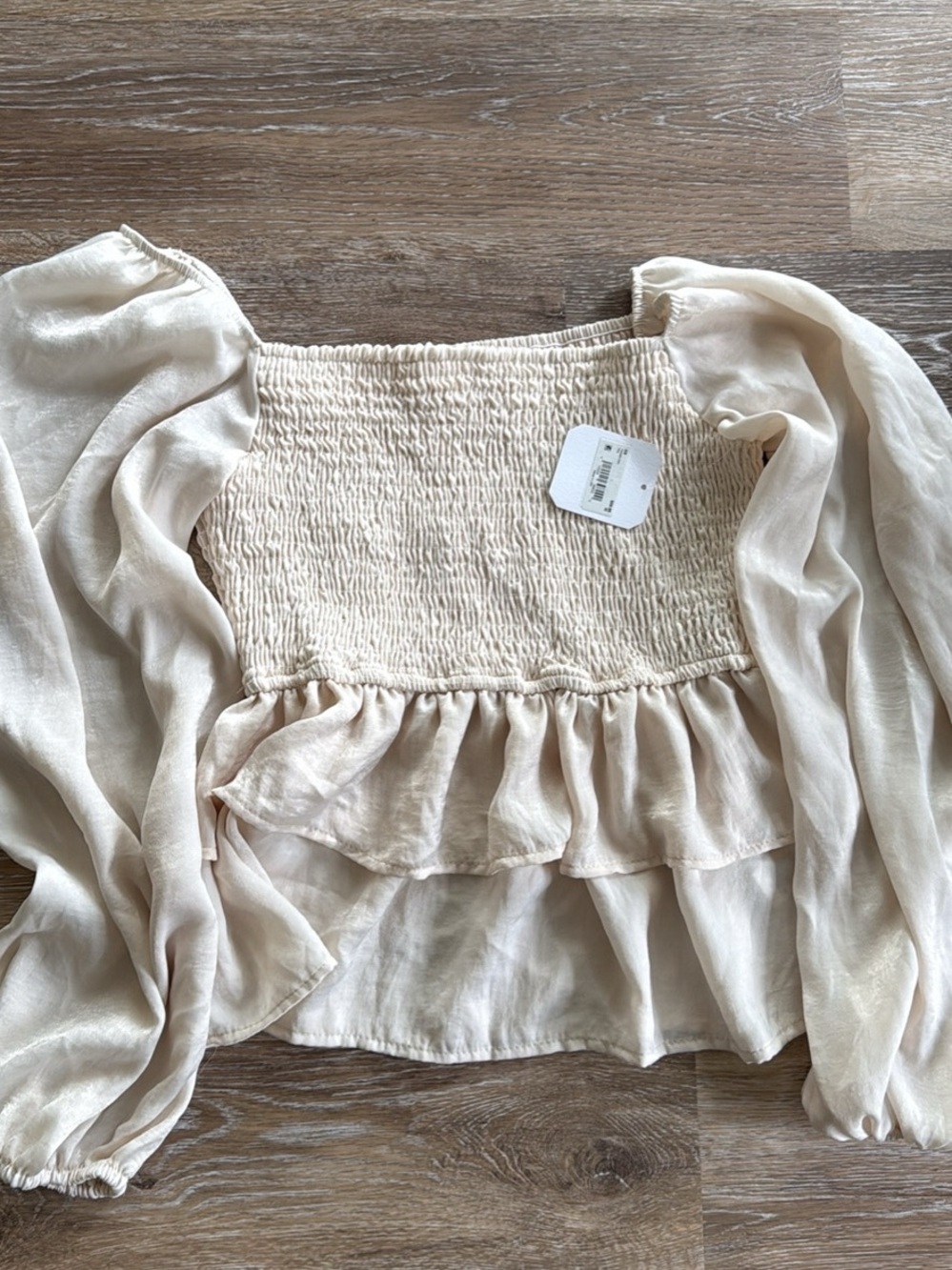 Altar'd State Cream Smocked Ruffle Peasant Blouse